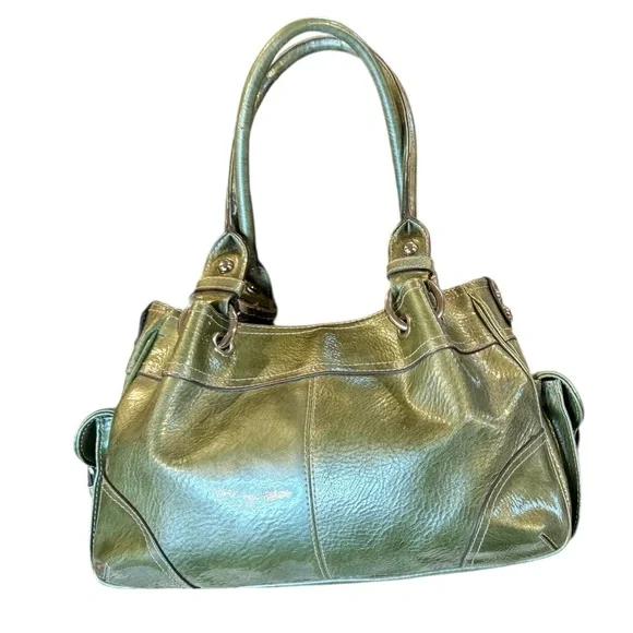 Kathy Van Zeeland Purse Metallic Green Silver Charm Satchel Bag - Picture 5 of 16